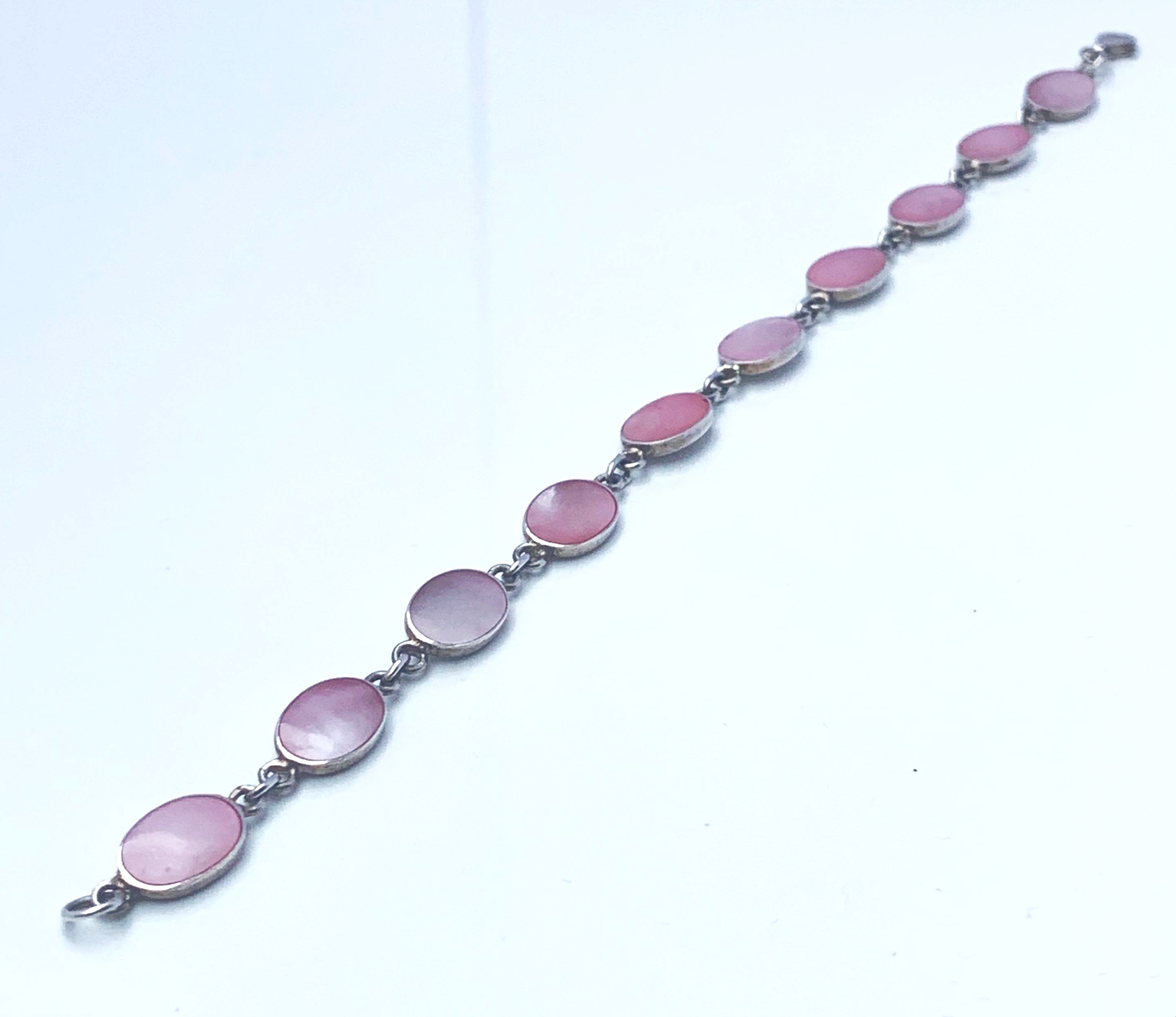925 Silver & Pink Mother of Pearl Tiny Ovals Bracelet