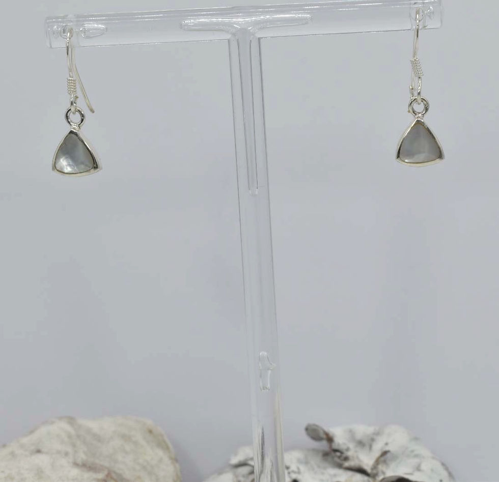 Thumbnail: 925 Silver Tiny White Mother of Pearl Triangular Drop Earrings