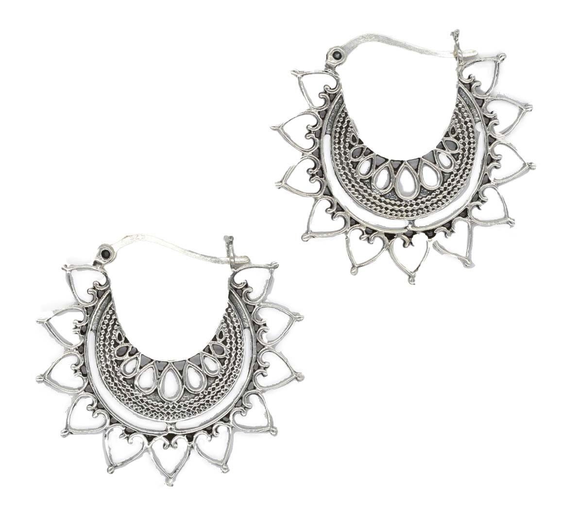 925 Silver Filigree Boho Large Hoop Earrings