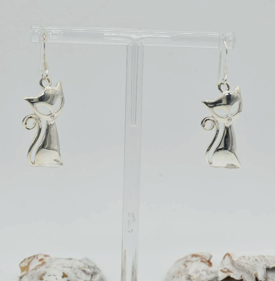 Thumbnail: 925 Silver Cool Cat Drop Earrings