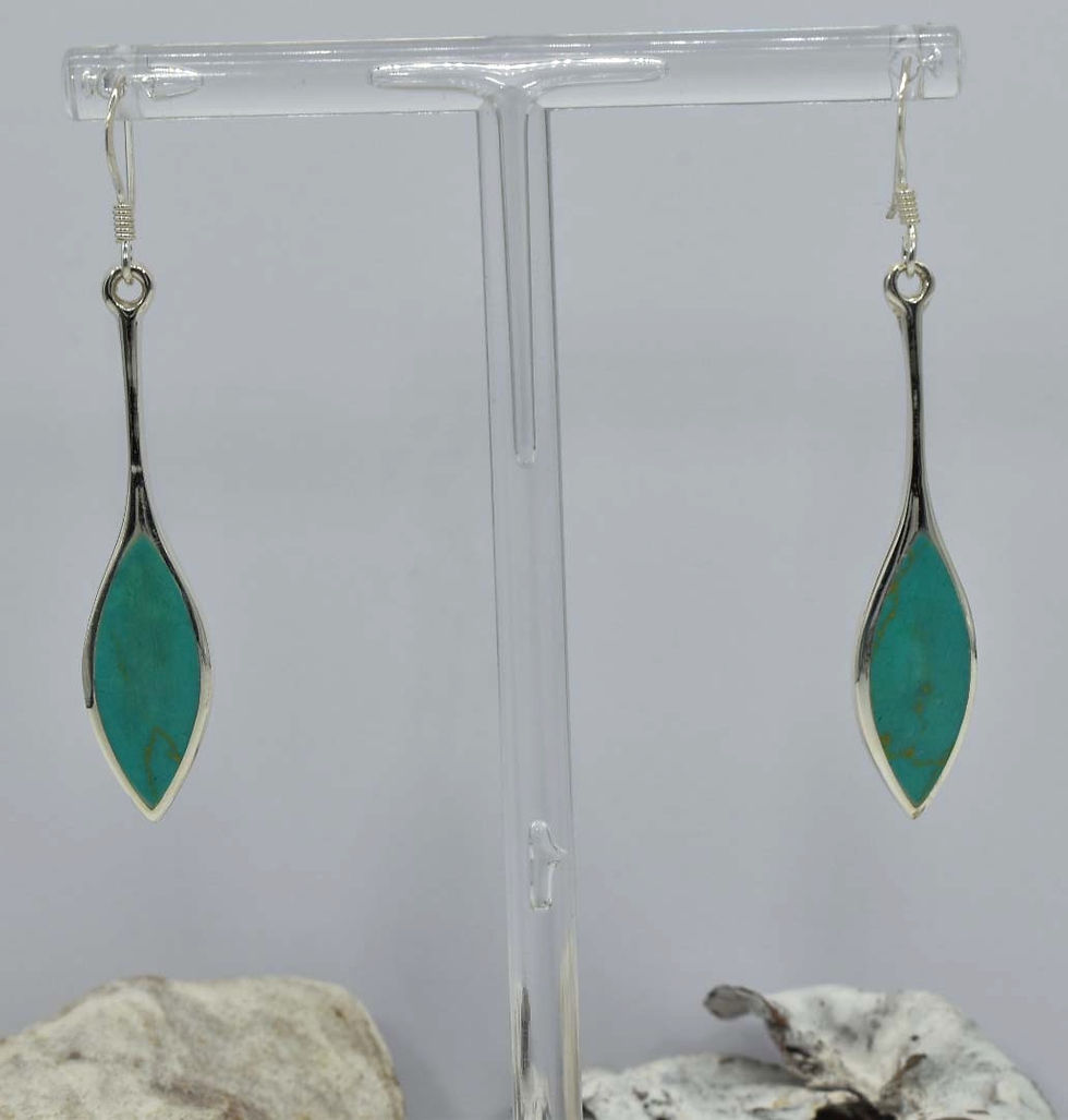 Thumbnail: 925 Silver Green Turquoise Long Teardrop Earrings