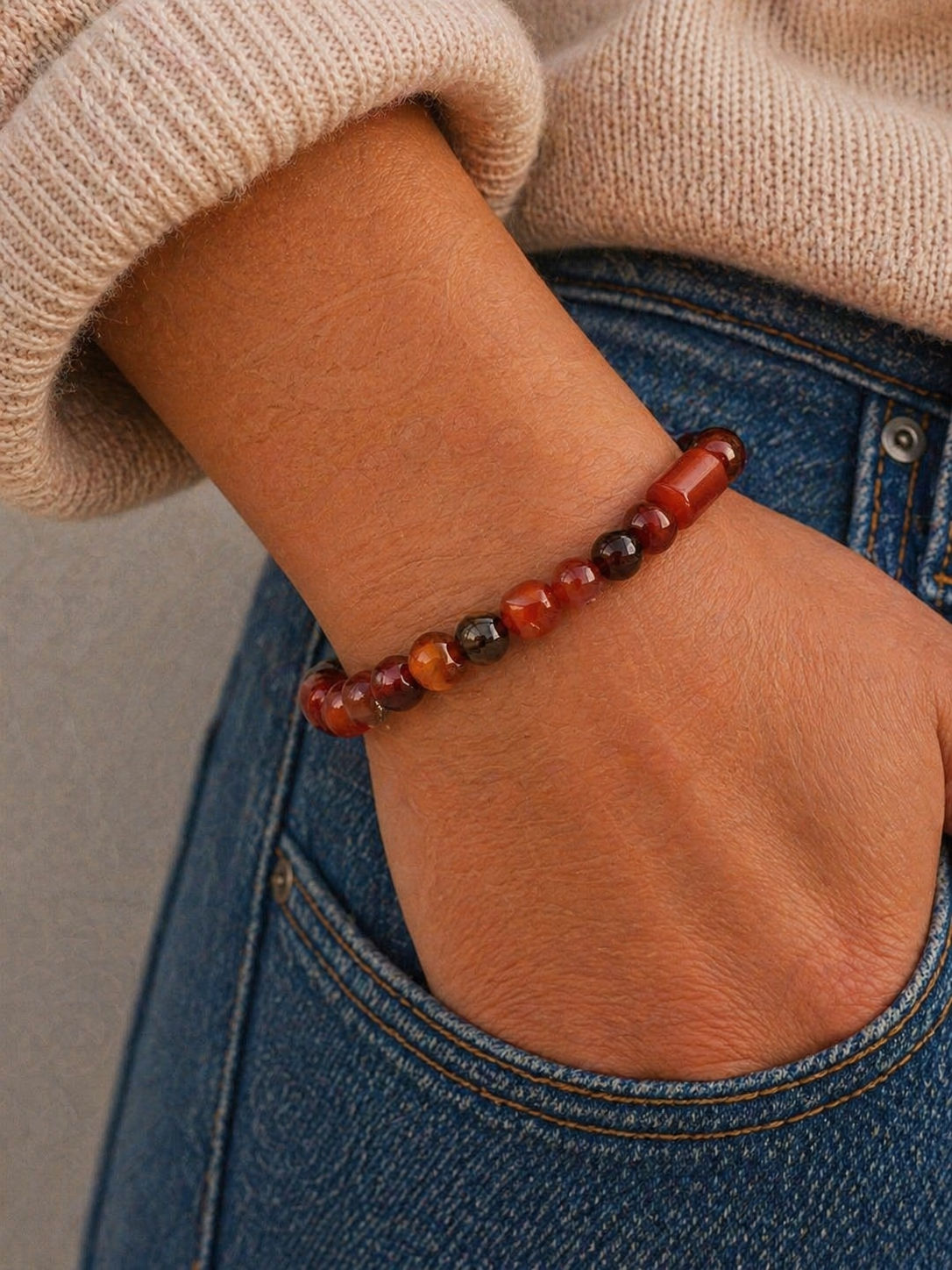 Bracelet cornaline naturelle 6 mm bracelet élastique fait main en Belgique