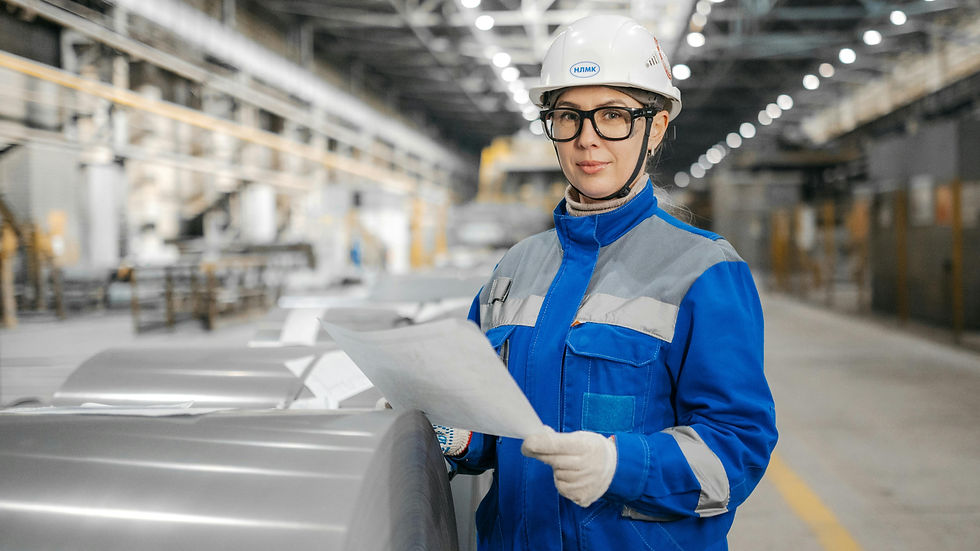 Engineer inspecting factory machinery - video call factory tour verification