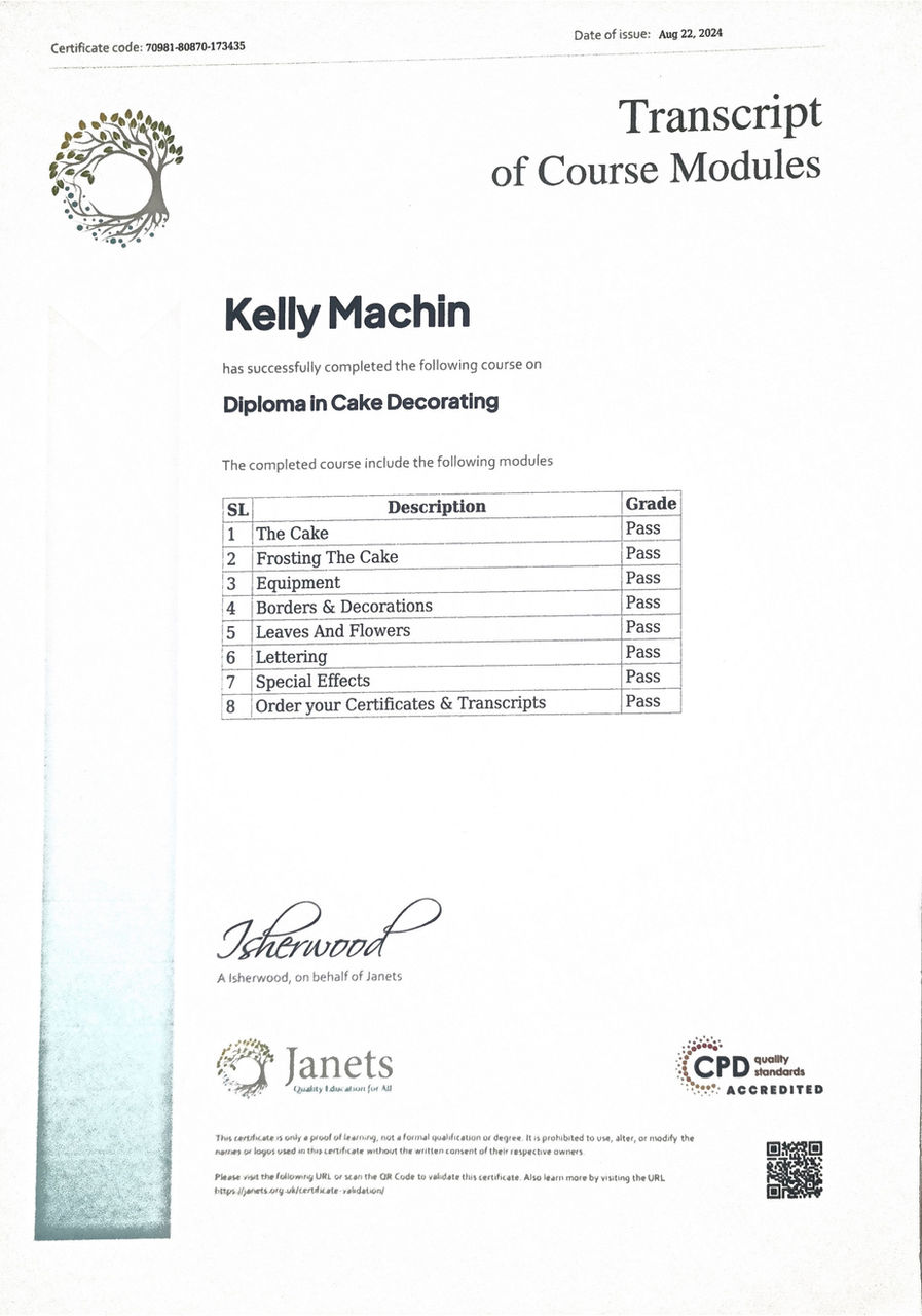 Cake decorating award certificate – The Baking Queen Boston Lincolnshire
