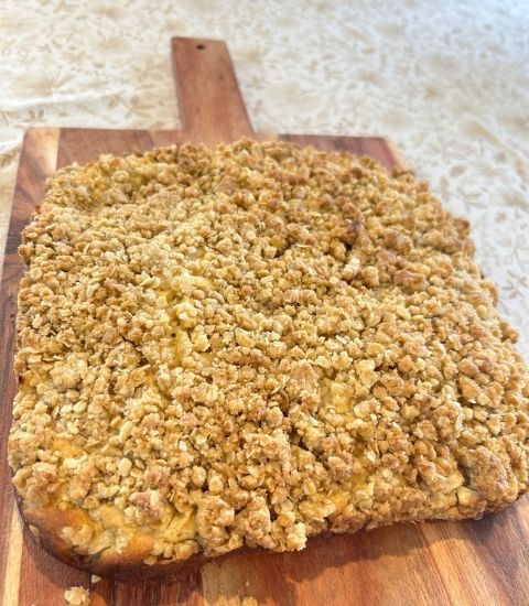 The Apple Oat Crumble Cake cooling after coming out of the oven