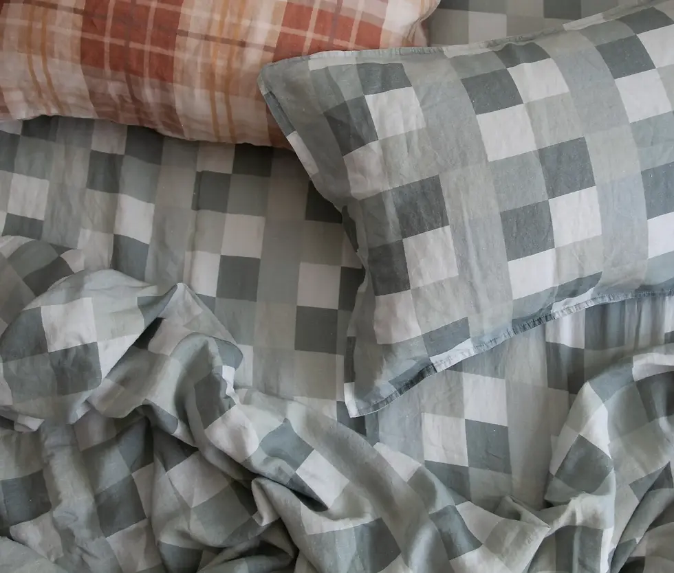 Thumbnail: Shades of Green French flax linen pillowcases styled on bed with mixed linen