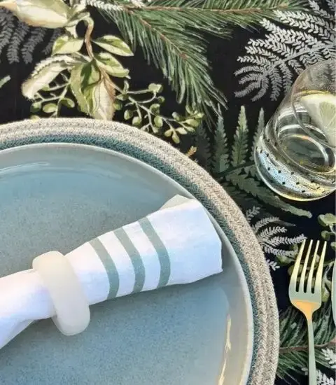 Thumbnail: Moonlit Ferns French flax linen tablecloth styled on a table