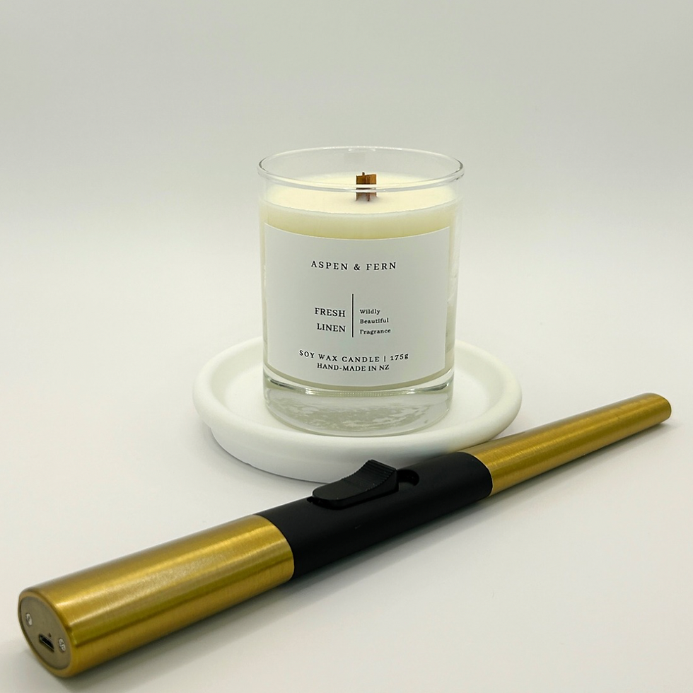 Thumbnail: Fresh Linen scented soy candle with brass lighter