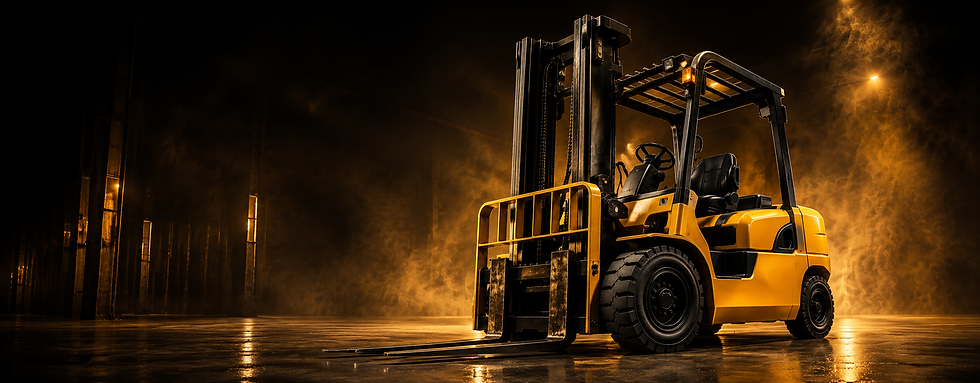 Yellow forklift handling materials in an industrial warehouse