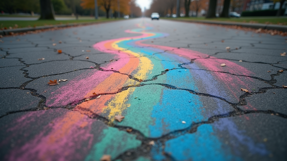 High angle view of a colorful chalk drawing on a pavement