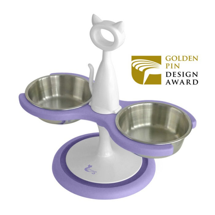 Thumbnail: Award winning purple Catswall Design two bowl raised cat feeder