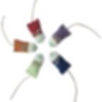 Colorful Shelby hemp cat toys (orange, red, green, purple, blue) displayed unpackaged in a circular arrangement.