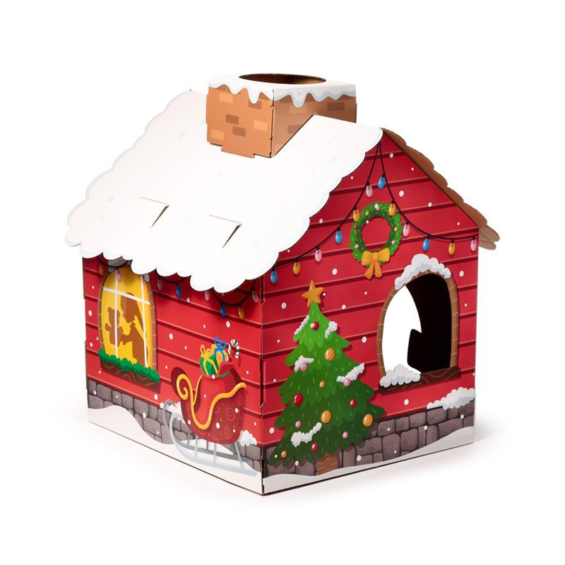 Thumbnail: Christmas Santa's Grotto Cat Playhouse Cardboard Cat Den