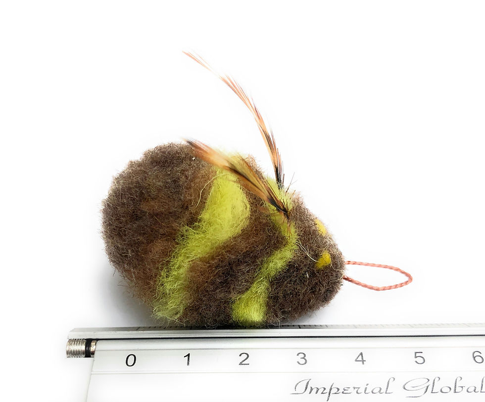 Thumbnail: Yellow and brown wool mini bumblebee cat toy with feather wings for wand play