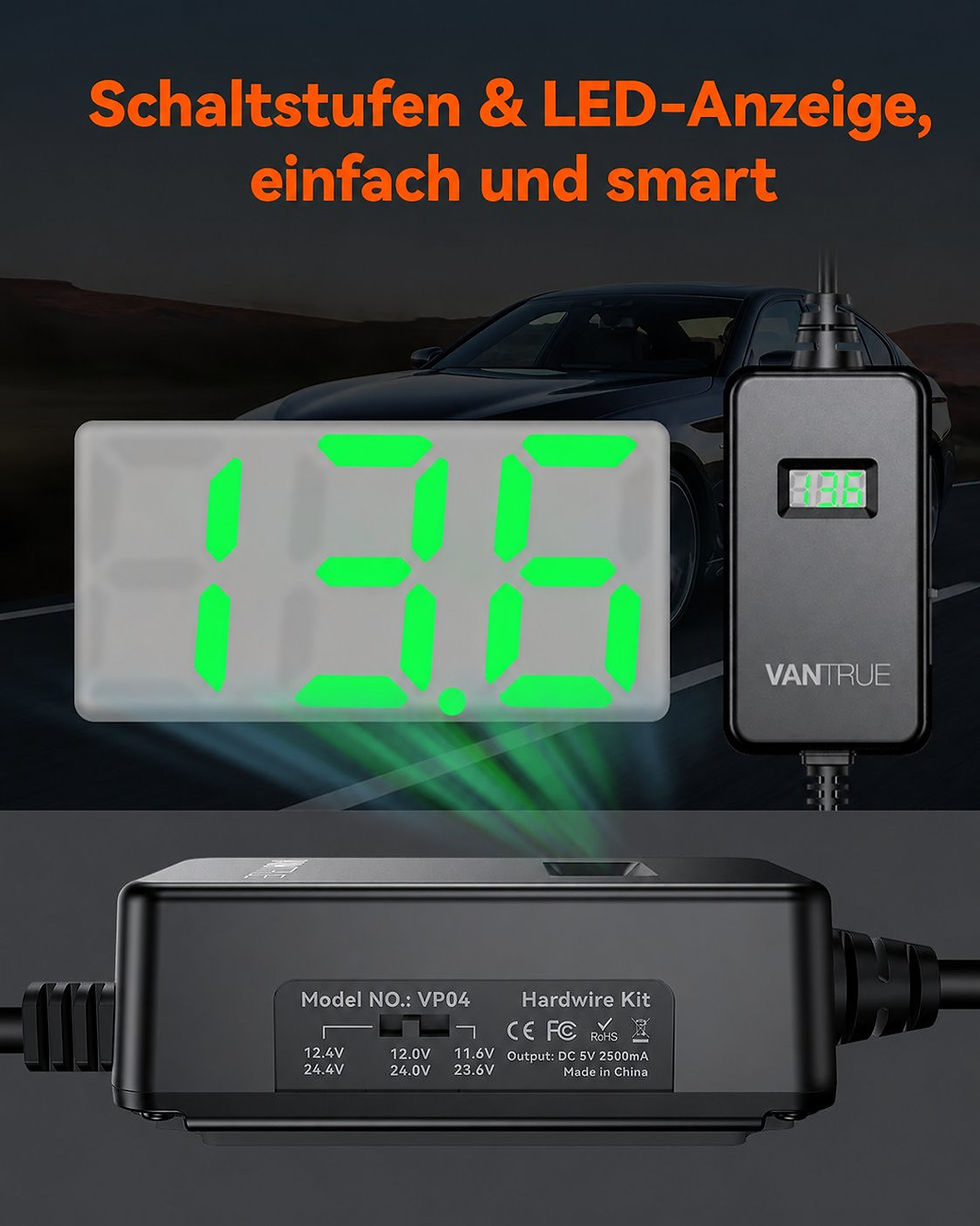 Miniaturbild: Vantrue VP04 OBD Hardwire Kit mit Spannungsanzeige