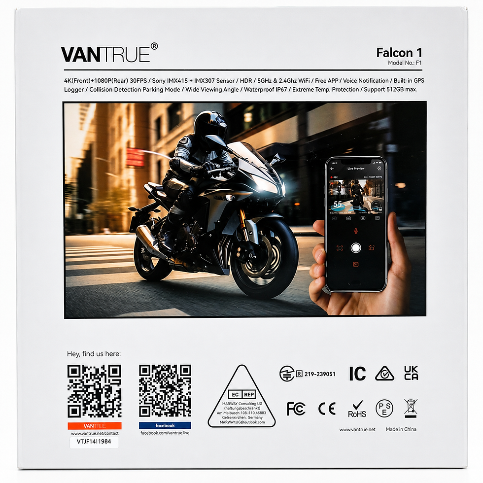 Miniatura: Vantrue F1 Motorrad Dashcam für Roller Quad ATV und Tourenfahrer