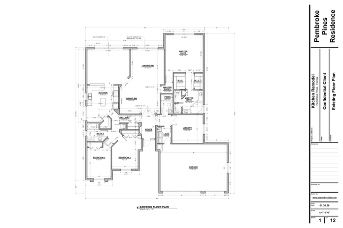 Existing floor plan drawing for residential kitchen remodel – architectural drafting documentation Pembroke Pines Florida
