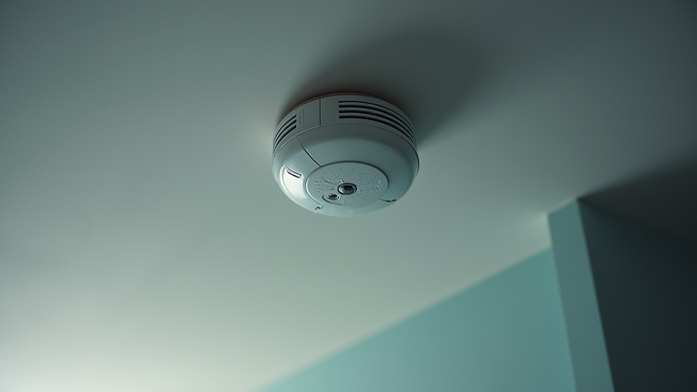 eye-level view of smoke detector installed on ceiling