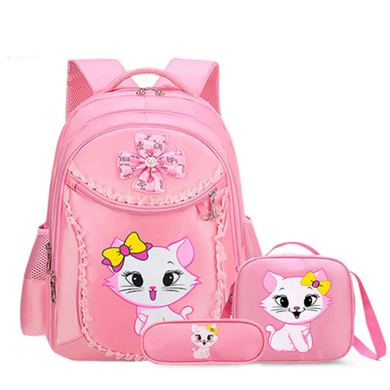 3 Pieces Pink Cat Children Backpack School