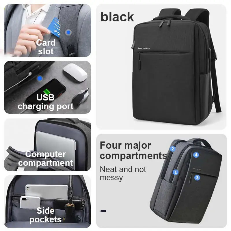 Thumbnail: Water Resistant Nylon 15.6 17 Inch Laptop Backpacks for Man Travel Backpack
