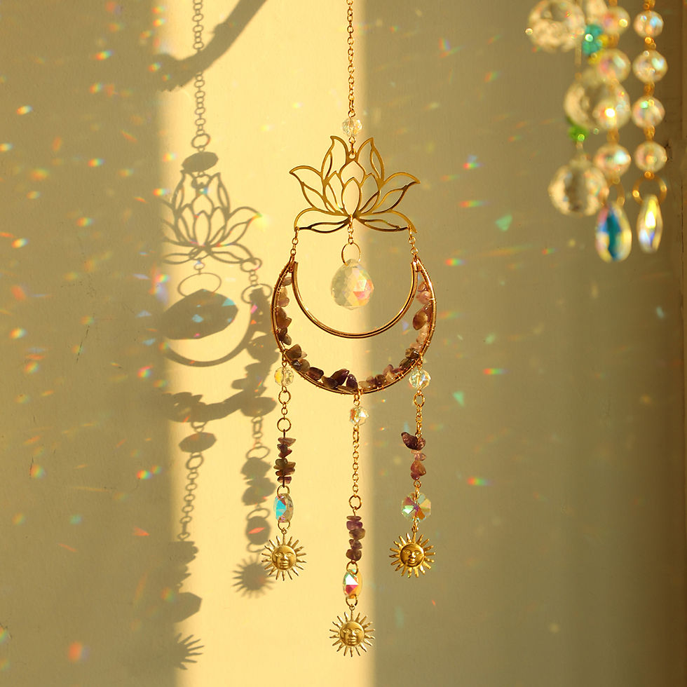 Thumbnail: Moon and Lotus Prism Suncatcher Natural Stone