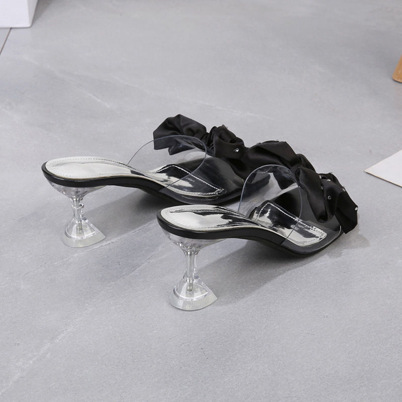 Thumbnail: Women Party Street Square Head Open Toe Flower Jelly High Heeled Sandals
