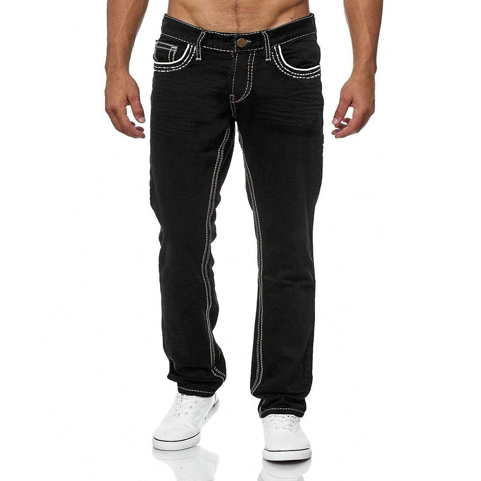 Thumbnail: Men Jeans Solid Pockets Stretch Denim Straight
