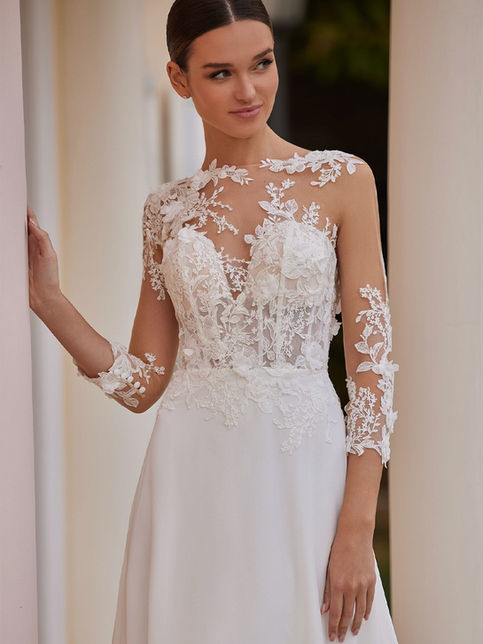 NOELIA Abito da sposa corto A-line con maniche a tre quarti