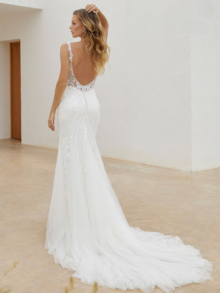 Abito da sposa Renee svasato con perline e paillettes e scollo quadrato