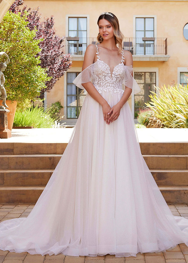 Abito da sposa stile principessa in pizzo glitterati con scollo a cuore