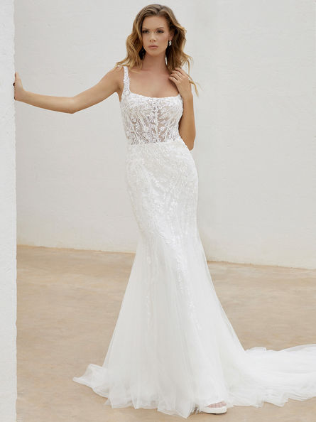 Abito da sposa Renee svasato con perline e paillettes e scollo quadrato