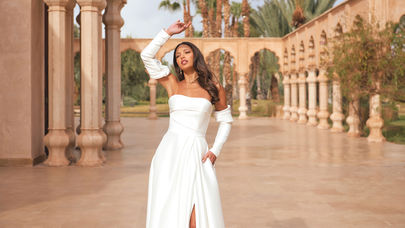 Abito da sposa A-Line in mikado elasticizzato senza spalline con scollo dritto drappeggiato