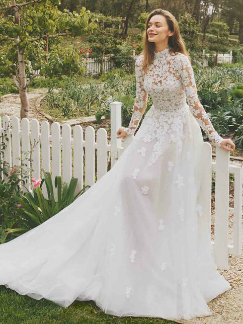 Abito da sposa principesco in pizzo guipure con motivi floreali