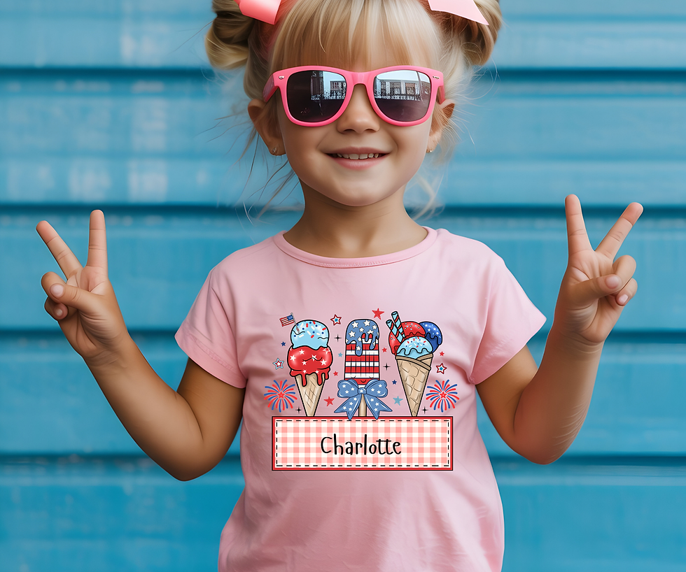 Thumbnail: Personalized Patriotic Ice Cream Shirt for Kids – Custom Name 4th of July Summer