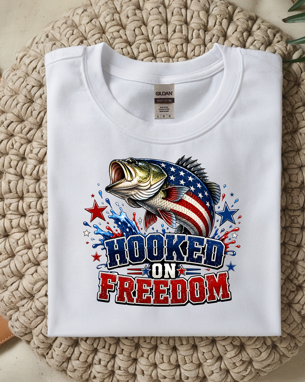 Thumbnail: Hooked on Freedom Patriotic Fishing Shirt | Bass Fishing USA T-Shirt