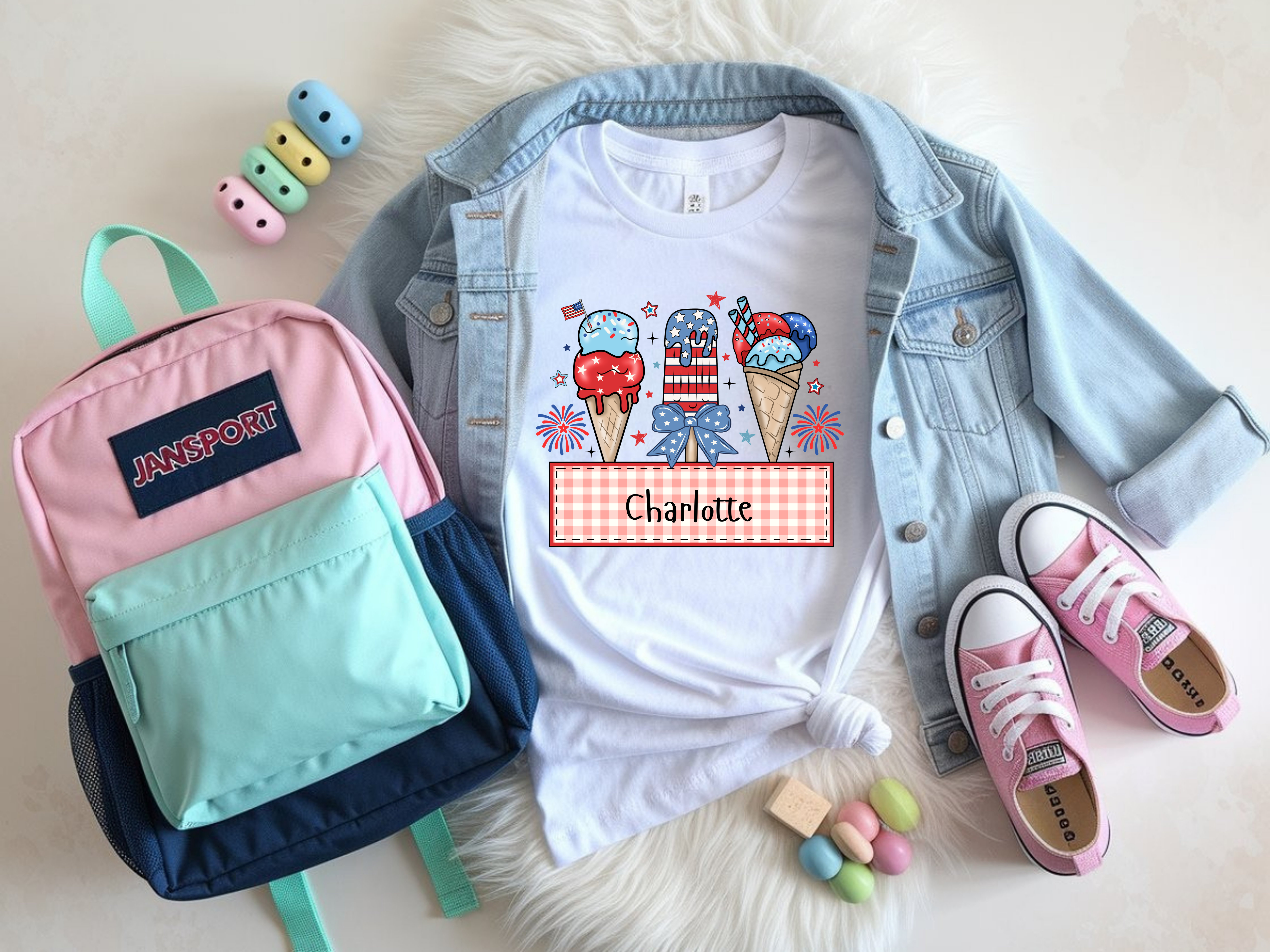 Personalized Patriotic Ice Cream Shirt for Kids – Custom Name 4th of July Summer