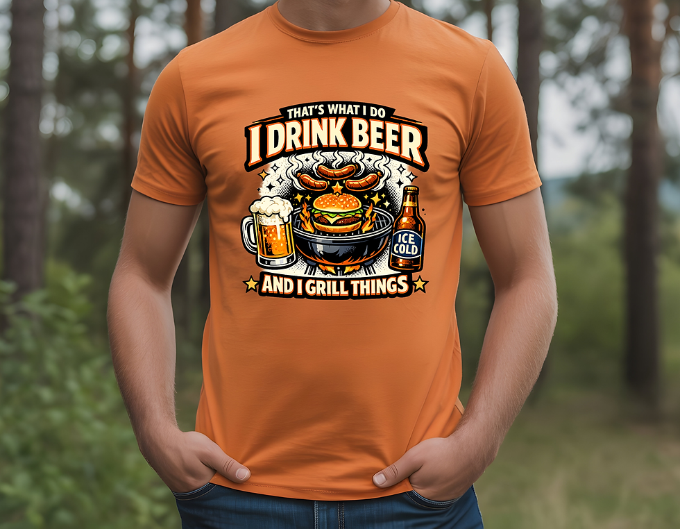 Thumbnail: I Drink Beer and I Grill Things T-Shirt — Funny BBQ Beer Lover Tee