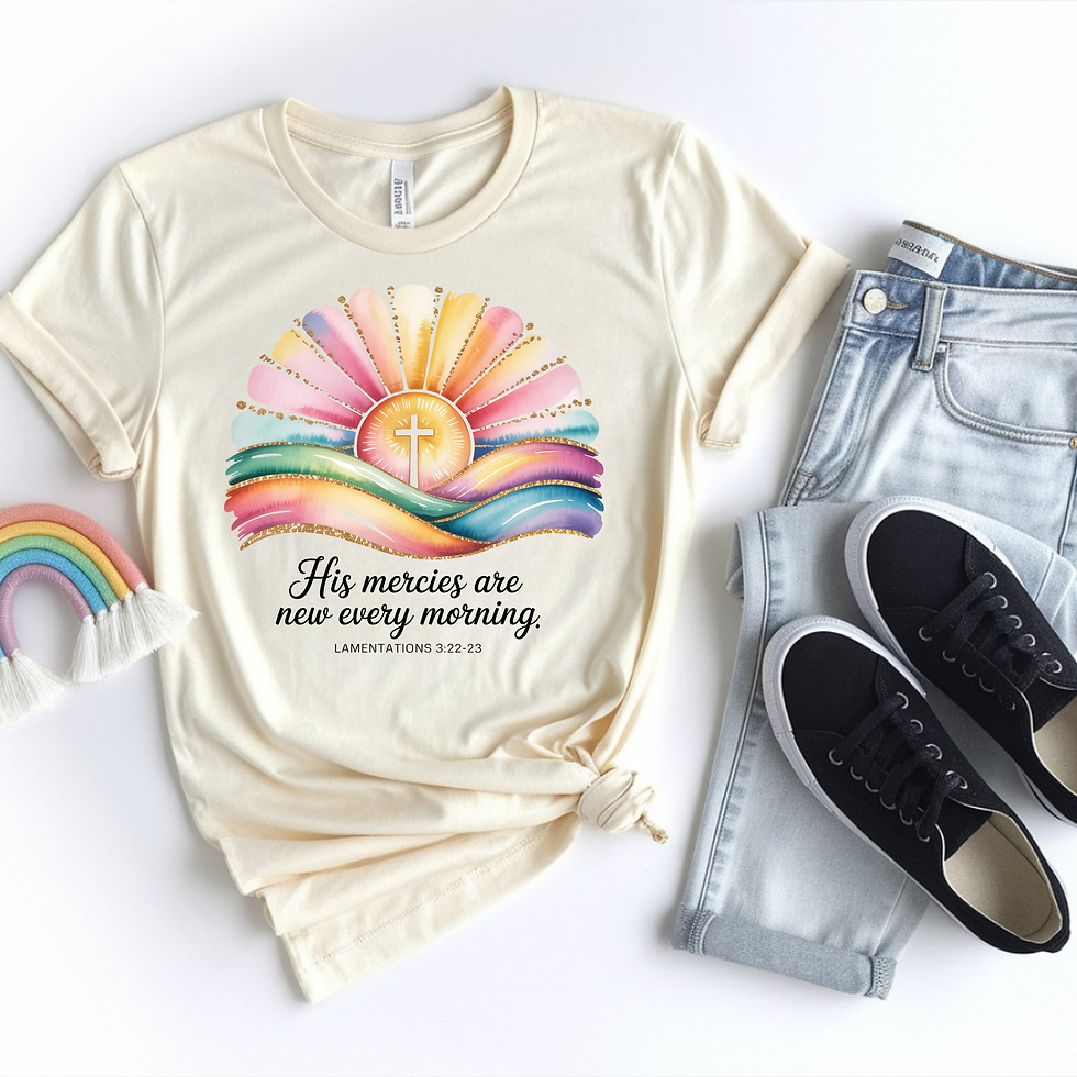 Thumbnail: His Mercies Are New Every Morning Christian T-Shirt | Lamentations 3:22-23 Faith
