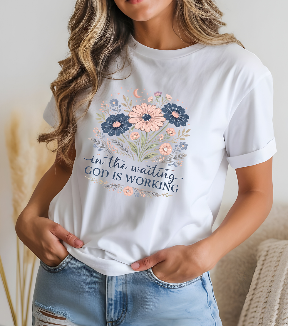 Thumbnail: In The Waiting God Is Working T-Shirt | Christian Floral Faith Tee