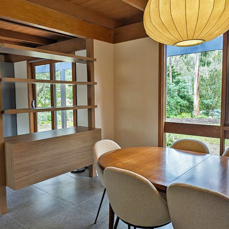 Close-up of vintage decor and natural textures highlighting mid-century style in Bell Interiors renovation project