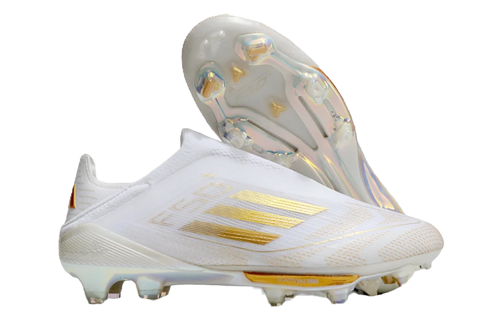 Adidas F50+ Lightstrike Pro Laceless FG Firm Ground Soccer Cleats - White/Gold