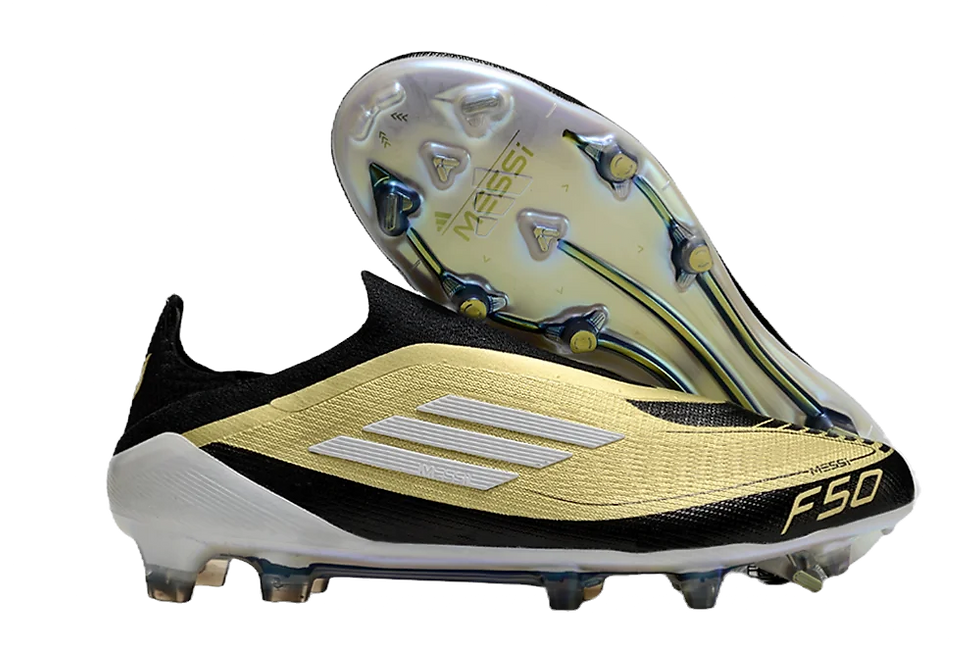 Adidas F50 Adizero Messi Laceless FG Firm Ground Soccer Cleats - Gold/White/Blac
