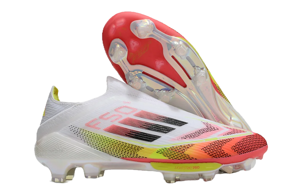 Adidas F50+ Lightstrike Pro Laceless FG Firm Ground Soccer Cleats - White/Red/Ye
