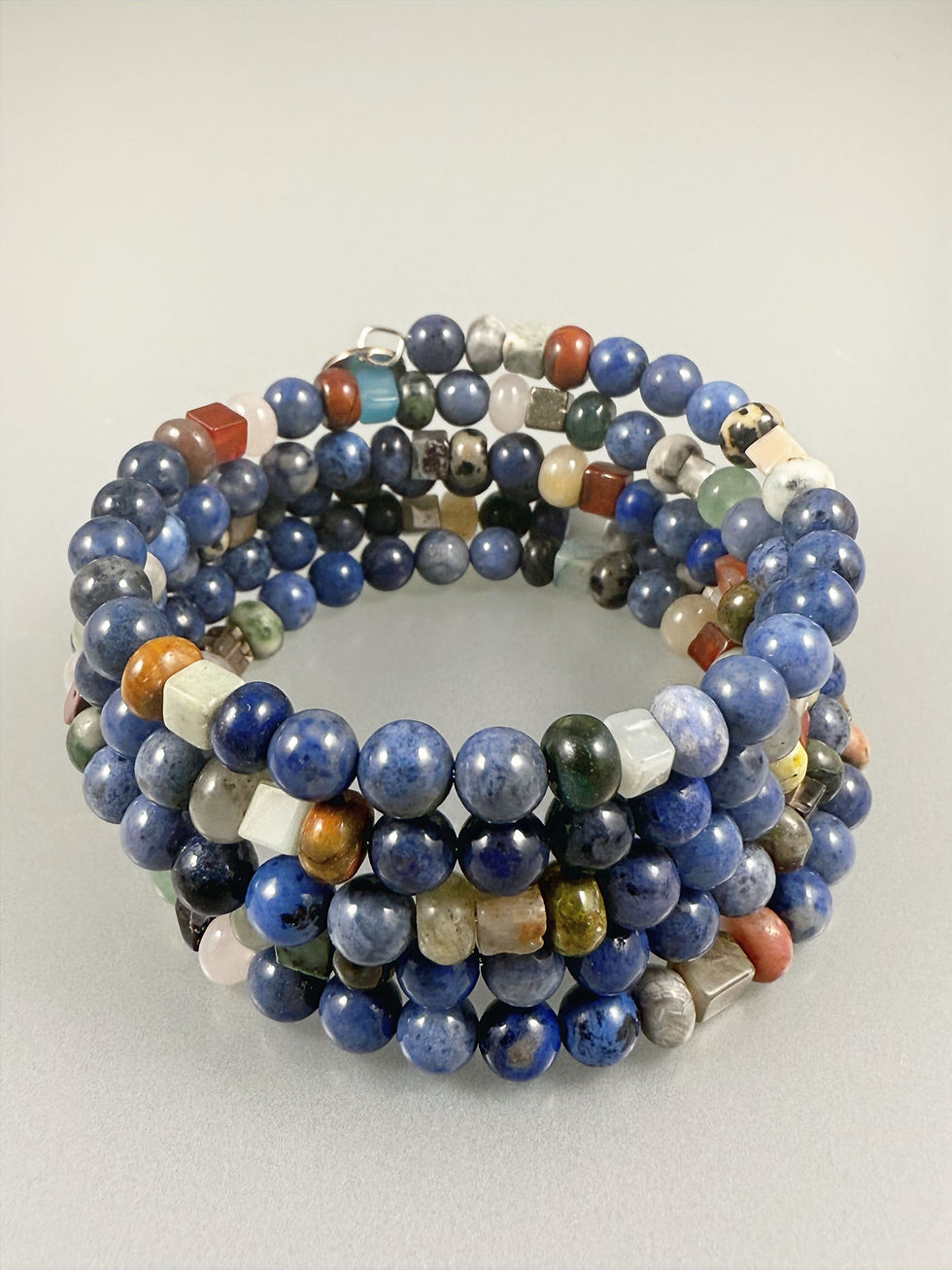 Dumortierite and Gemstone Memory Wrap Bracelet