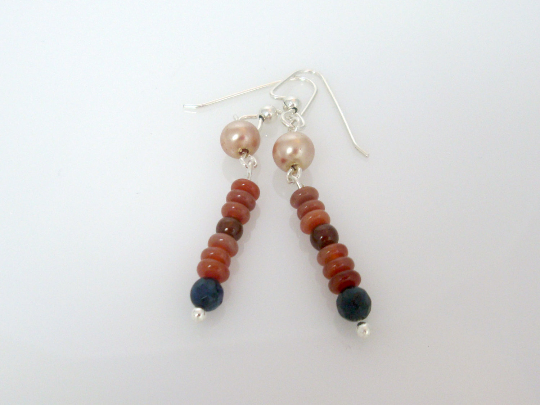 Thumbnail: Vintage Pearl, Apatite, Garnet, and Sunstone Dangle Earrings, Vintage Pearl Earr