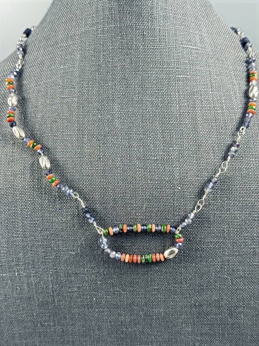 Thumbnail: Sterling Hand Wrapped Wavy Gemstone Necklace