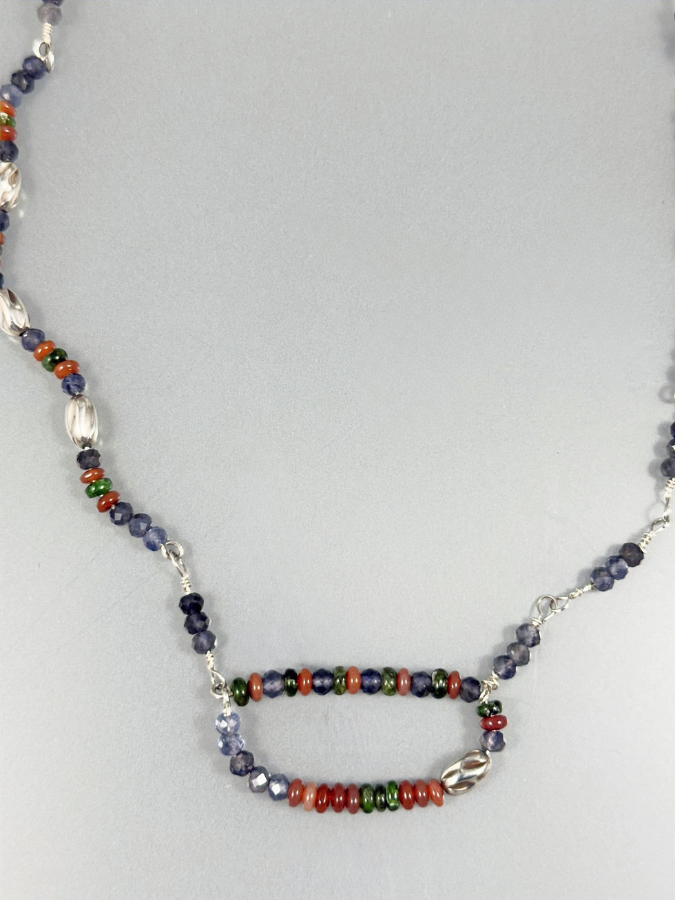 Thumbnail: Sterling Hand Wrapped Wavy Gemstone Necklace