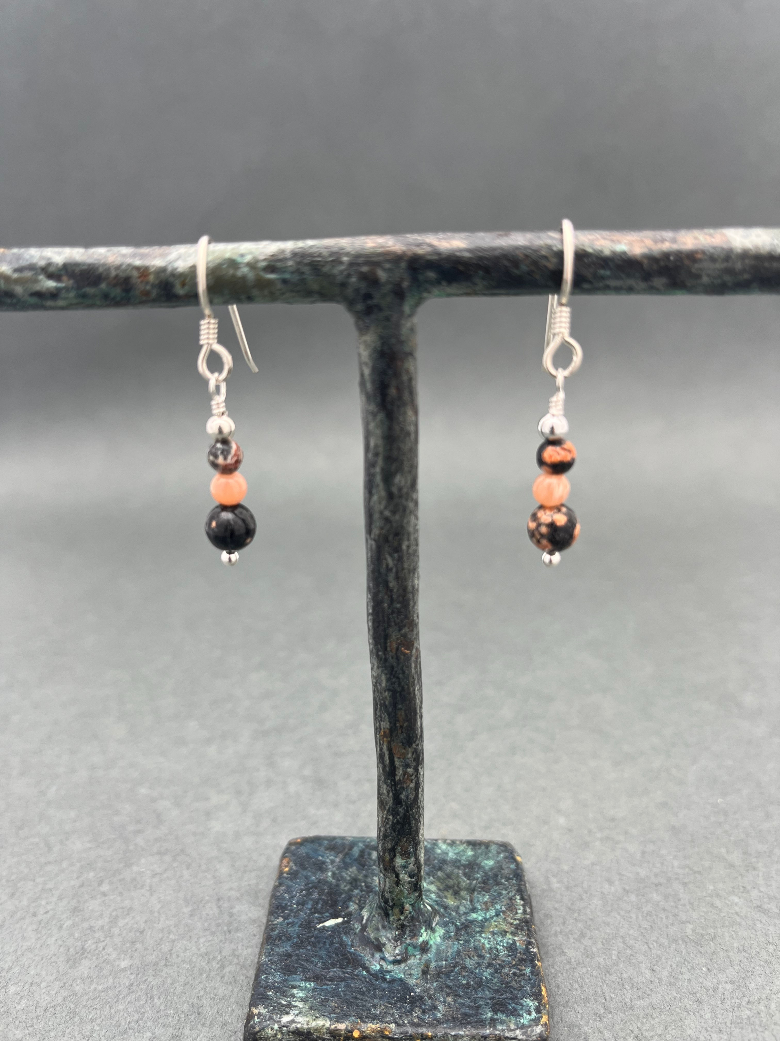 Red Snowflake Obsidian with Sunstone Earrings