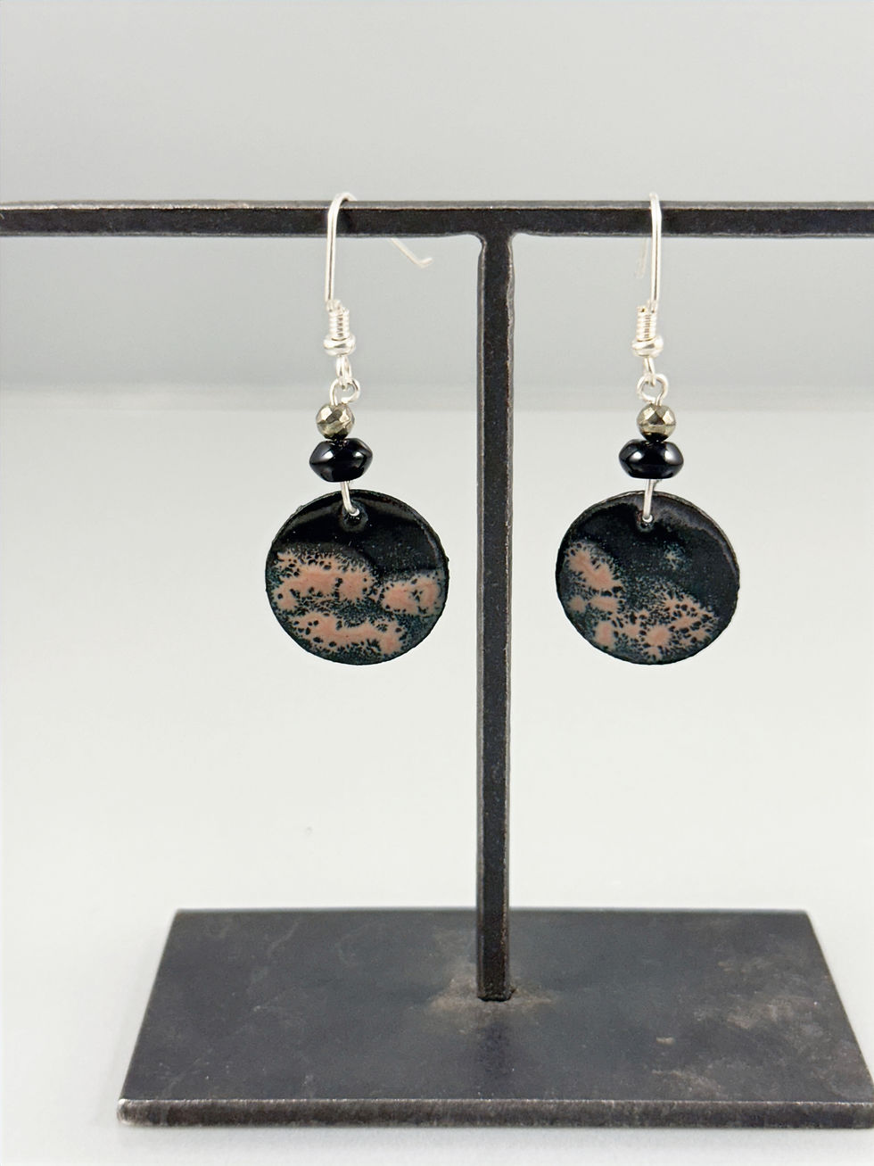Thumbnail: Black and Chamois Pink Enameled earrings