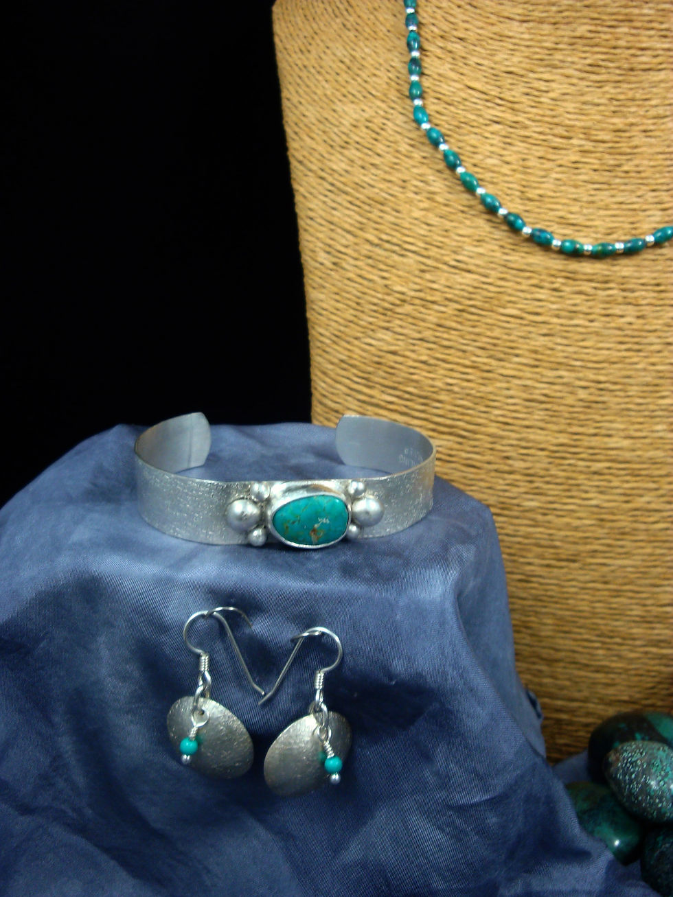 Thumbnail: Green Blue Genuine Turquoise Sterling Silver Cuff Bracelet